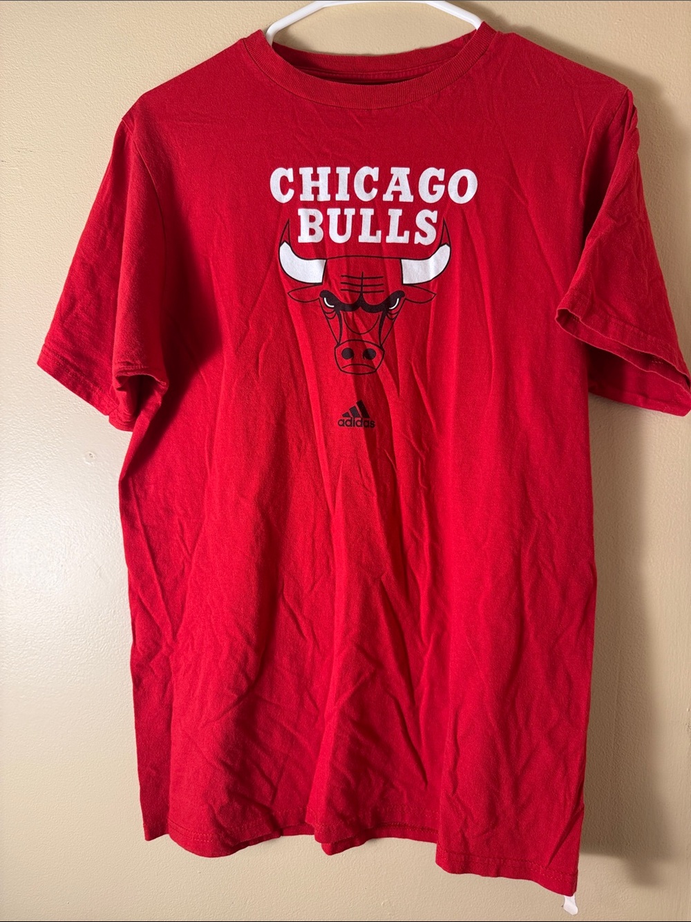 adidas Chicago Bulls Red Graphic Tee with White Logo